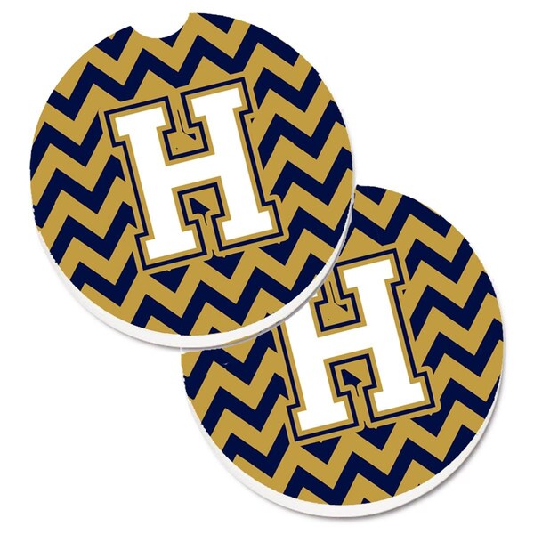 Carolines Treasures Letter H Chevron Navy Blue and Gold Set of 2 Cup Holder Car Coaster CJ1057-HCARC - main
